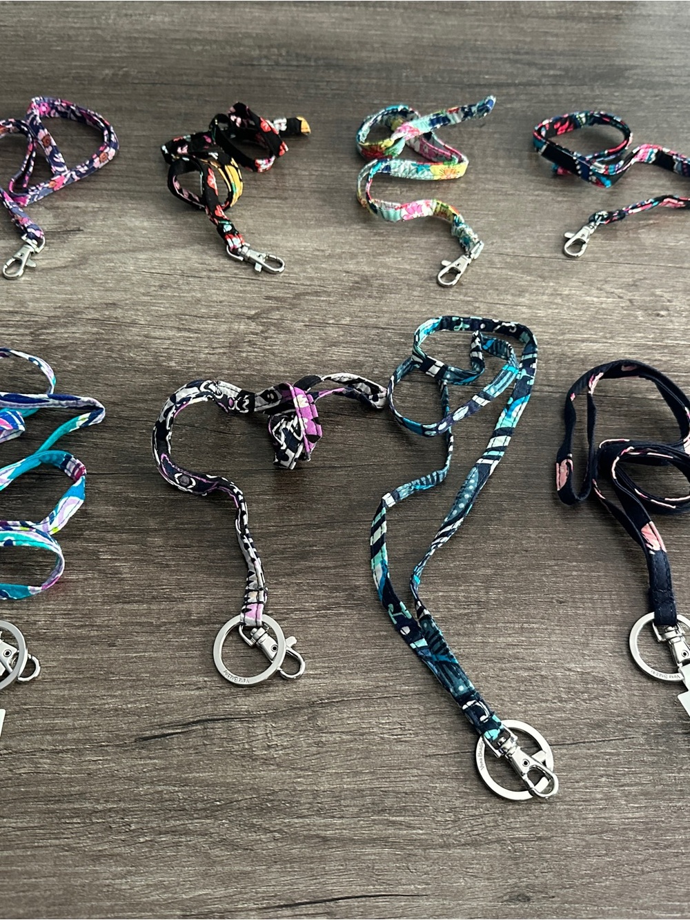 Vera Bradley Floral Pattern Lanyard Key & Card Holder in Navy and Teal